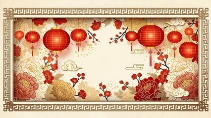 Traditional red lanterns with floral design for cultural festival celebration