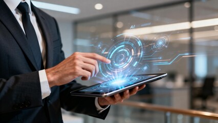 Businessman interacting with digital interface