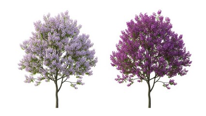 Lilac Trees Isolated on White Blooming Flowers, Springtime, Floral, Nature, Garden