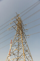 High voltage power poles from power plants.