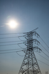 High voltage power poles from power plants.