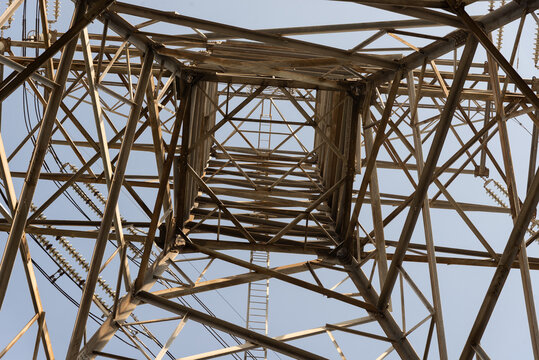 High voltage power poles from power plants.