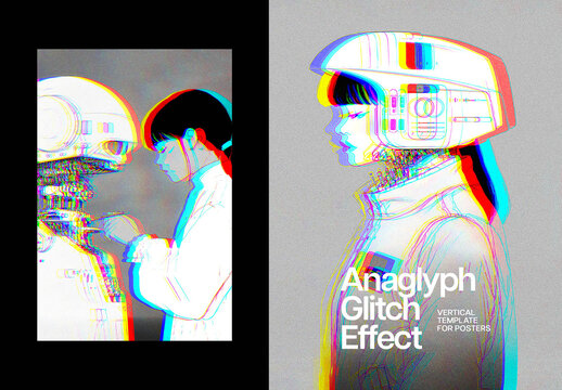 Anaglyph Glitch Poster Photo Effect Mockup