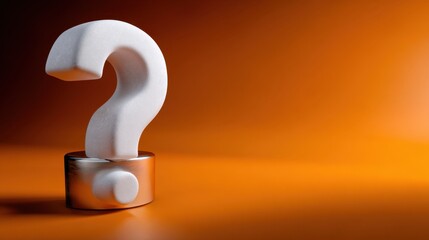 White Question Mark on Metallic Base with Warm Orange Background for Conceptual and Creative Imagery