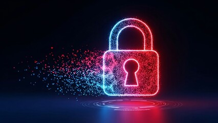Digital Lock Security Icon in Neon Colors Representing Data Protection and Cybersecurity Concept for Safe Digital Information Management