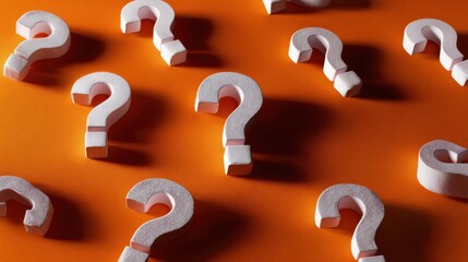 Colorful Question Marks on Vibrant Orange Background for Creative Concept and Inquiry Representation