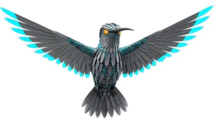 Obraz premium Detailed illustration of a stylized bird with outstretched wings isolated on white background