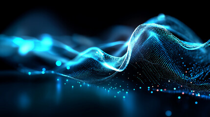 Futuristic blue digital waves across virtual landscape, artificial intelligence visualization, data analysis representation, modern technology innovation, cyber wave aesthetic, adv