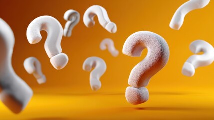 Floating Question Marks on a Vibrant Orange Background Representing Curiosity and Inquiry in Design Art