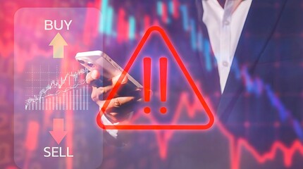 Financial market warning alert with risk and trading signals
