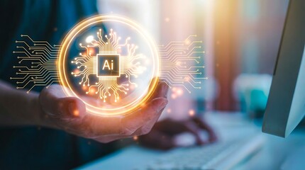Artificial intelligence technology concept with glowing ai interface
