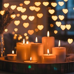 Cozy candles with heart shaped lights