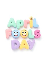 Colorful 3D April Fools Day Text with Smiling Emojis Isolated on White Background for Celebration