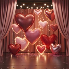 Romantic stage decor with heart balloons