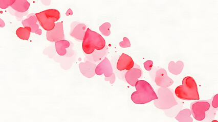 A vibrant display of red and pink hearts floating against a white background