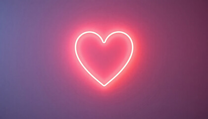 Glowing neon heart on pink background symbolizing love and affection