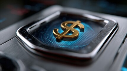 Golden Dollar Symbol on Modern Digital Interface with Futuristic Design Elements and Technology Background