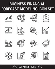 Business Financial Forecast Modeling Icons Set &ndash; Editable Stroke Line Style for Finance, Planning, Simulation, Dashboard
