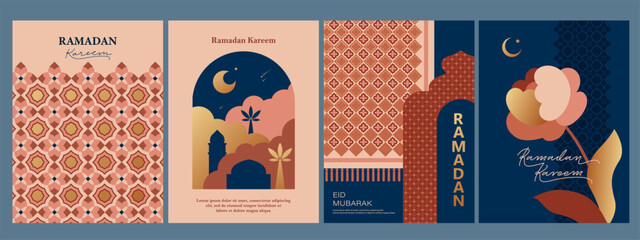  Islamic, oriental frame, silhouette, pattern. Geometric arabian backgrounds. Ramadan Kareem concept. Moon, stars, flower,  ornaments, patterns, calligraphic sign. Design for greeting card.  © olechkaart