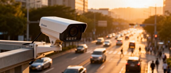 Surveillance camera on busy street