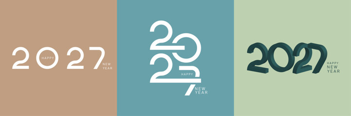 2027 New Year logo set. Vector illustration for branding, calendar, greeting card, banner, poster.