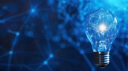 Bright Blue Light Bulb with Abstract Digital Connections Illustrating Innovation and Technology Concept