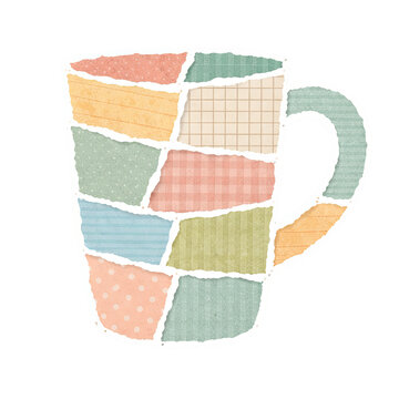 Patchwork Paper Collage Coffee Cup Illustration