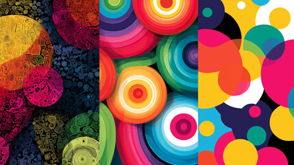 Vibrant Abstract Colorful Circles and Swirl Patterns in Modern Art Collage