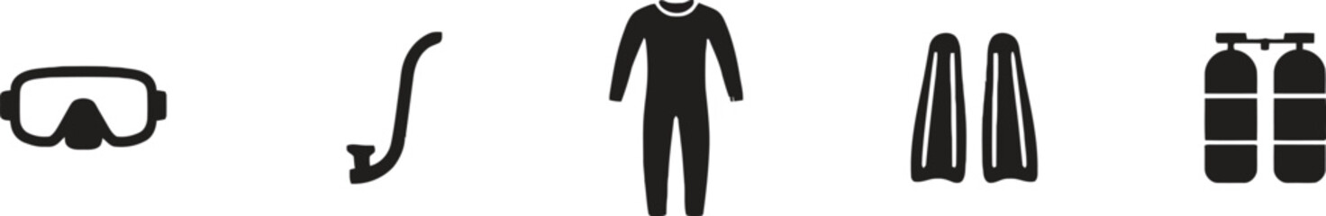 Diving gear icons set on transparent background