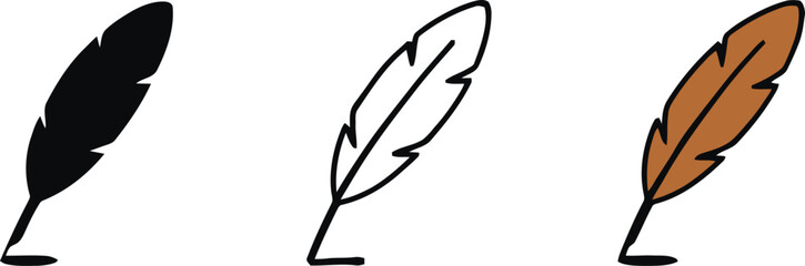 Set of three feather icons in solid line and color variations © Baizid