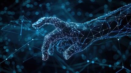 Futuristic Digital Hand Reaching Out with Abstract Connections Representing Technology and Interaction in Cyber Space