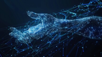 Digital Representation of a Human Hand Reaching Out with Futuristic Lines and Particles in a Technology-Inspired Background