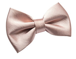 A close-up shot of a silk bow tie with a light blush pink color, isolated on black