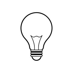 Simple black and white line art illustration of a classic incandescent light bulb