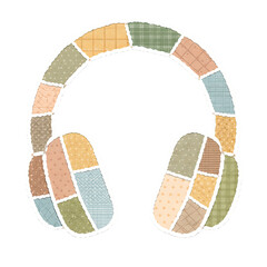 Patchwork paper cut style headphones illustration