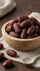 moody light highlights wrinkled dark brown dates scattered on textured beige linen