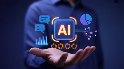 Businessman presenting artificial intelligence concept with hand