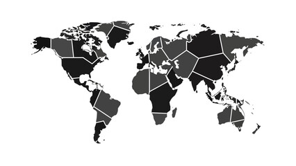 A 3D vector illustration of the global world map on a black background featuring detailed continents and geography for business travel and atlas design © Wisnu505