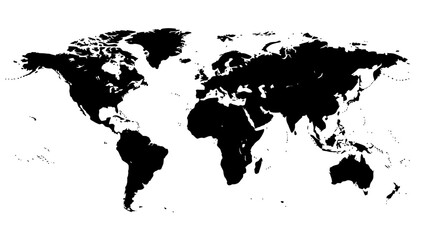 Vector illustration of a global world map featuring earth continents like North America, Europe, and Asia on a black background for business and geography travel atlas designs © Wisnu505