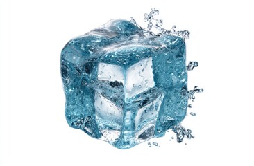 Obraz premium Splashing ice cube melting, water droplets, clear