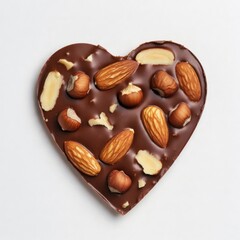Heart-shaped chocolate embedded with hazelnuts, featuring a rustic cracked surface and artisanal texture.
