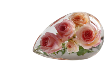 Pastel Colored Rose Blossoms inside a Teardrop on Isolated Backdrop