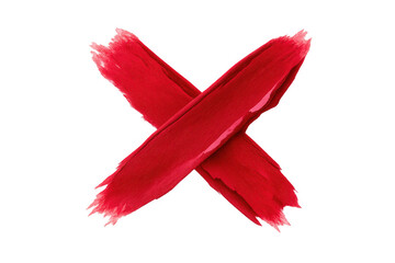 Red cross mark creating a cancellation symbol with textured paint brush strokes, indicating rejection or error on transparent background