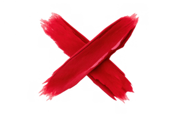 Red cross mark creating a cancellation symbol with textured paint brush strokes, indicating rejection or error on transparent background