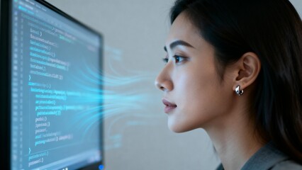 Woman coding on computer screen