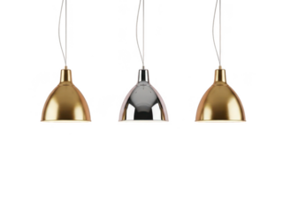Modern pendant lamps in gold and silver isolated on transparent background
