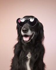 Dog Wears Heart-Shaped Sunglasses and Smiles Happily