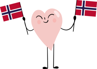 illustration of Norway flag with heart cartoon character
