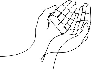 Praying Hands Continuous Line Drawing - Minimalist Islamic Dua Vector Art