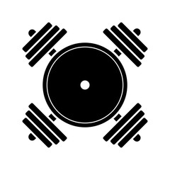 Weight plate or barbell disc with two crossed barbells. Vector logo design template.